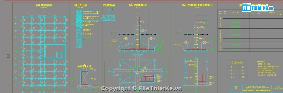 file cad nền móng đhxd,bản cad nền móng chuẩn,Đồ án nền móng ĐHXD,Excel đồ án nền móng